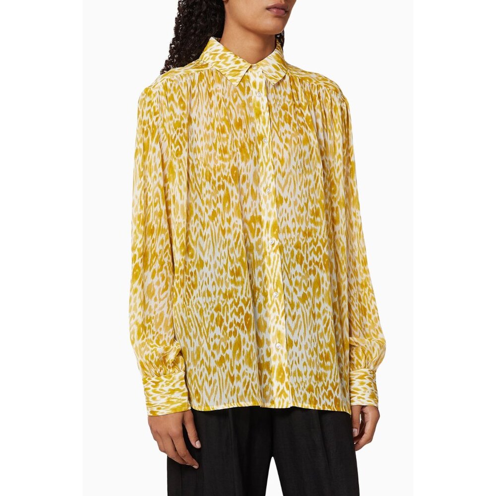 Anine Bing 100% Silk Caleb Shirt Leopard Animal Print Balloon Sleeve Oversized - Picture 4 of 16